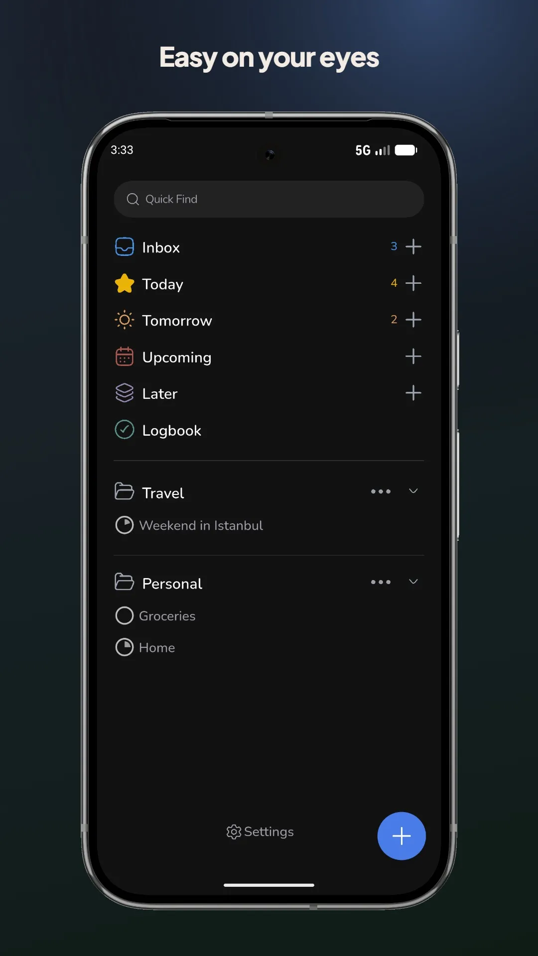 Tamoom home in dark mode